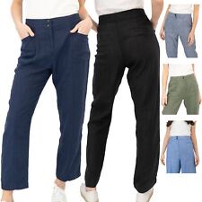 NEXT Womens Linen Trousers Straight Leg Blue Navy Khaki Black Elasticated Waist