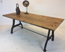 Industrial Cast Iron  Dining Table & Pine Board Top..