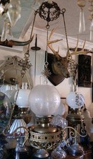 Large Antique Hanging Cast Iron Oil Lamp Chandelier Art Nouveau Victorian 