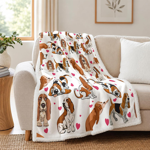 Basset hound white throw - basset,