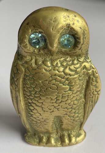 Brass owl match holder with - match,