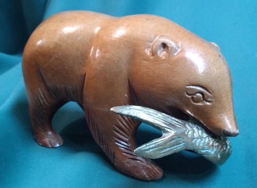 Vintage carved wooden bear - vintage,