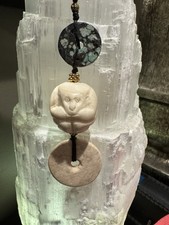 Turquoise Carved Bone Bovine Monkey 30” Tribal Necklace