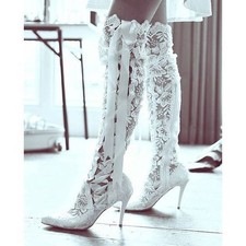 Womens Ribbon Lace Up Guipure