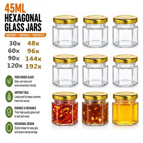 45ml hexagon glass jars - 45ml,
