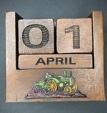 Old John Deere desktop Perpetual Calendar Hard Wood