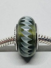 Authentic Pandora Sterling Silver ZIGZAG Black/Grey Glass Murano Charm 790601