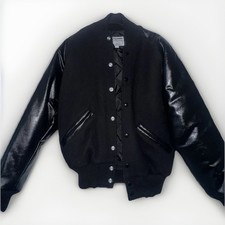 Leader Vintage Varsity Jacket In Black Size Small Made In USA Great Condition