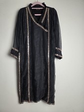Raniya H. Luxury Pret Black Mirror Work Indian Kurta Size Uk 12 Medium Ethnic 