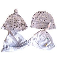 4 x Baby Boys Top Knot Hats Age 0-3 months