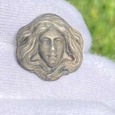 Antique Vintage Sterling Silver Front Brooch Pin Art Nouveau