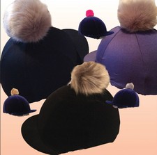 SXC VELVET NAVY BLACK FAUX FUR POMPOM HAT SILK COVER CUSTOM XC CROSS COUNTRY