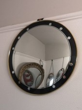 Unusual Vintage Convex Circular Mirror With Optic Style Circles  Frieze 16" Dia 