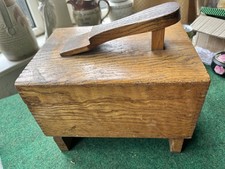 Vintage Wood Shoeshine Box Stool with brushes