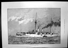 Original Old Antique Print Hms