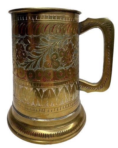 Brass glass bottom tankard - glass,