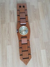 Vintage Mantle Wall Clock Over Sized Wooden Watch 1970s 