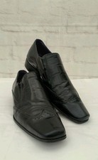 Mens Shoes Size 9 Black Slip On Handmade Leather Square Toe Formal Italy Stitch