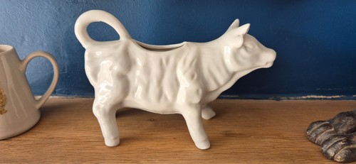 Vintage white porcelain cow - vintage,