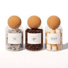 3x Glass Tea Coffee Sugar Jars