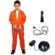 Boys Prisoner Costume Convict Halloween Zombie Fancy Dress Kids Child UK