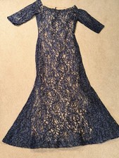 JOVANI Navy Blue Beaded Lace