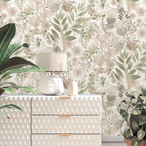 Pink green floral wallpaper - pink,