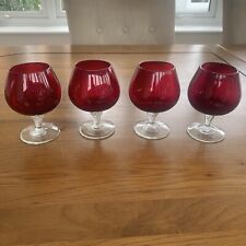 Vintage Bohemia glass Ruby red Brandy glasses or goblets x 4 11A
