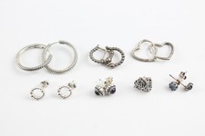 Pandora Sterling Silver Earrings Hoops Heart Birthstone Stone Set Beaded x 7