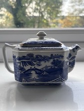 Vintage 1996 Ringtons Blue and White Square Sided Teapot by Wade In England