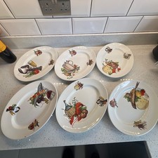 6 x Sheridan Stafford earthenware oval platter fish illustration 12.25" Vintage