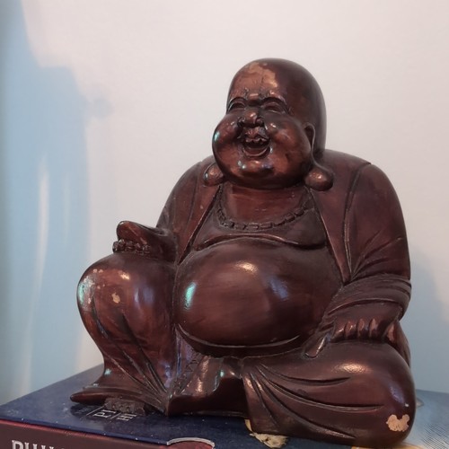 Wooden carved buddha laughing - wooden,