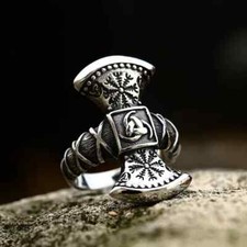 Mens Viking Axe Ring Stainless
