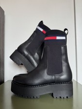 Tommy Jeans Women’s Flatform Chelsea Sock Boots Black Leather - UK 6.5 