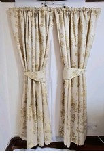 Luxury Jacquard Floral Gold Pair Of  Pencil Pleat Curtains Fully Lined Preowned 
