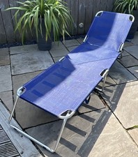 Portable Beach Sun Lounger Bed With Carry Straps Blue Vgc