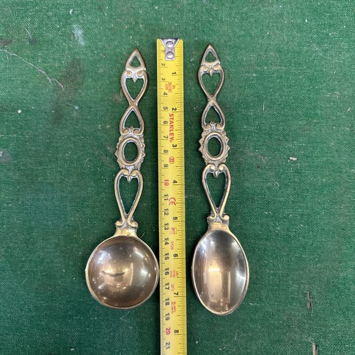 Two antique brass love spoons - antique,