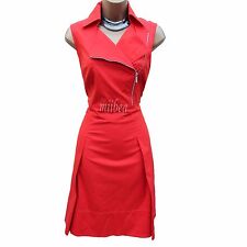14 UK KAREN MILLEN Red Biker Sporty Tuxedo Trench Military Shirt Dress