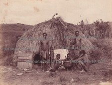 2 original photos Zulu men & Children outside Hut & Zulu woman South Africa 1885