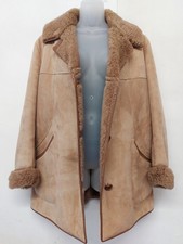 Ladies Sheepskin Coat Size 16 - 18 Beige Taupe Nurseys Leather Trim Good Cond 