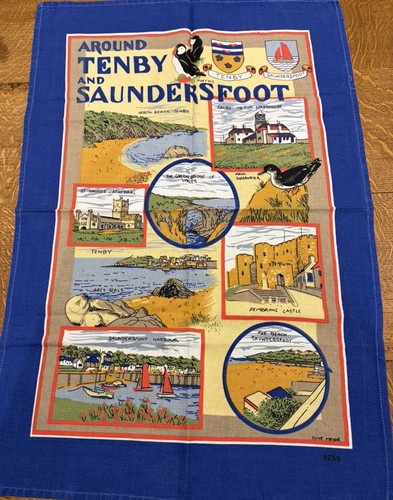 Vtg souvenier tea towel tenby - souvenier,