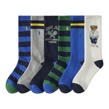 New Polo Ralph Lauren Men’s Polo Bear Multi-Color Crew Socks 6-Pack NWT