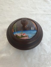 Vintage Decorative Wooden Pot With Hand Painted Lid Jamaica Height 10 cm x 13 cm