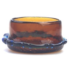 An unusual studio art glass hand made coloured Bowl - amber & blue trail C.20thC