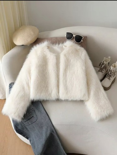 Girls white faux fur - faux, jacket