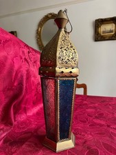 Decorative Indian lamp with stained glass and candle base  