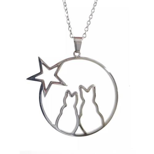 Cat pendant moon star - cat,