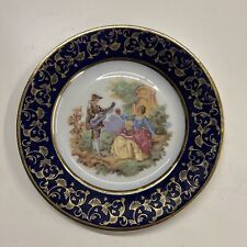 LIMOGES Fragonard HAND PAINTED Signed Gold Trim Blue French Courting Scene Plate