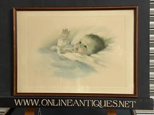Original Vintage Bessie Pease Gutmann Lithograph Titled  ‘Awakening Baby’