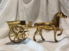Vintage Brass Horse & Carriage Cart Ornament Figure / Sculpture Heavy